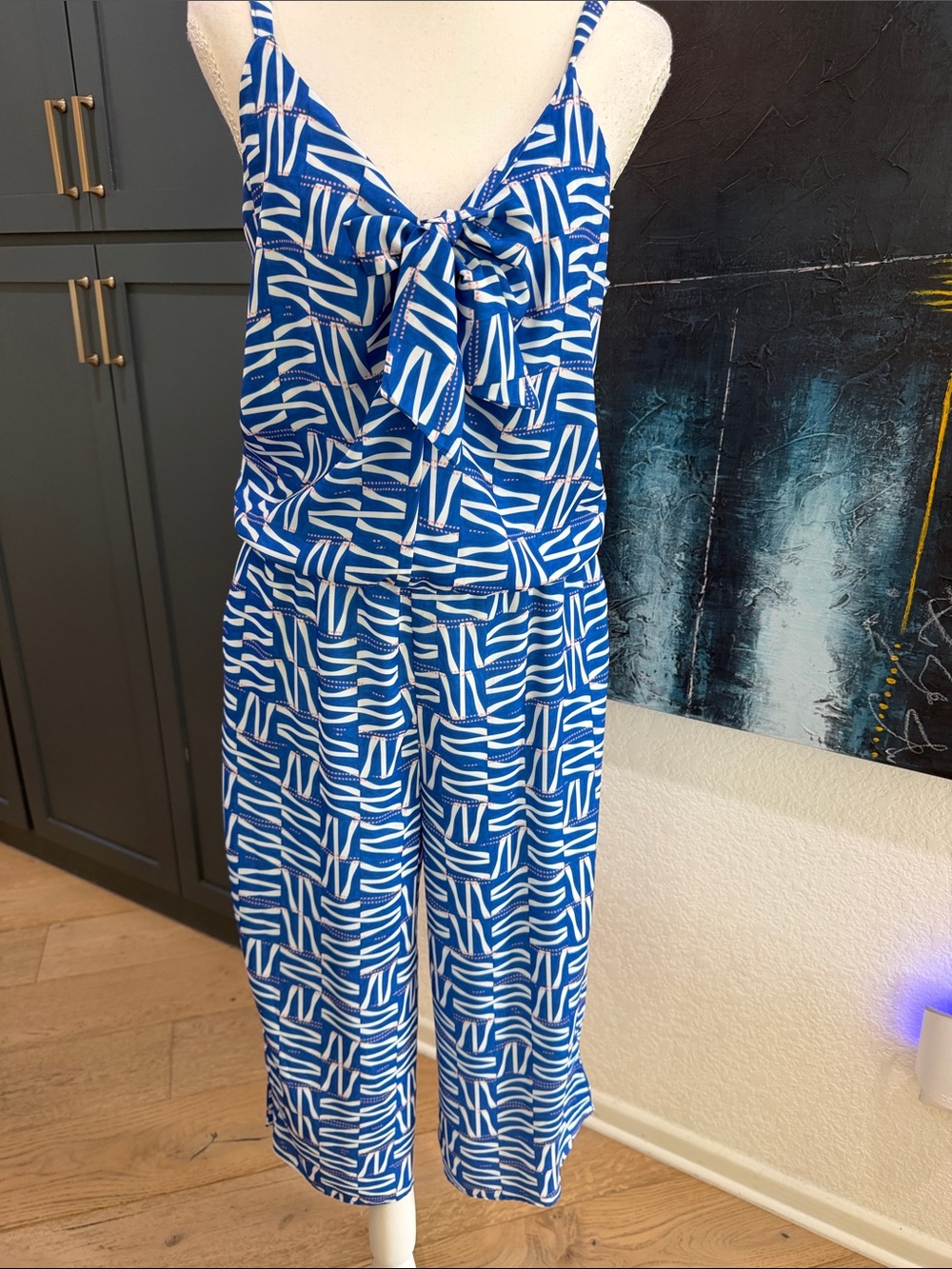 Amaryllis Blue & White Tie-Front Printed Jumpsuit